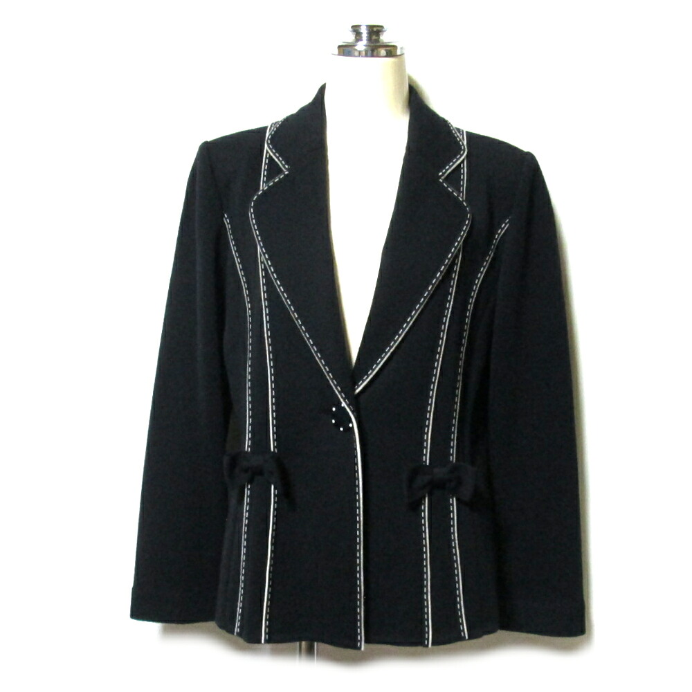 美品 Vintage Pierre Cardin ヴィンテージ ピエール・カルダン 「11」 ブラック ウールニットジャケット/パイピング＆リボンデザイン (肌触りの良い素材) 139573 【中古】