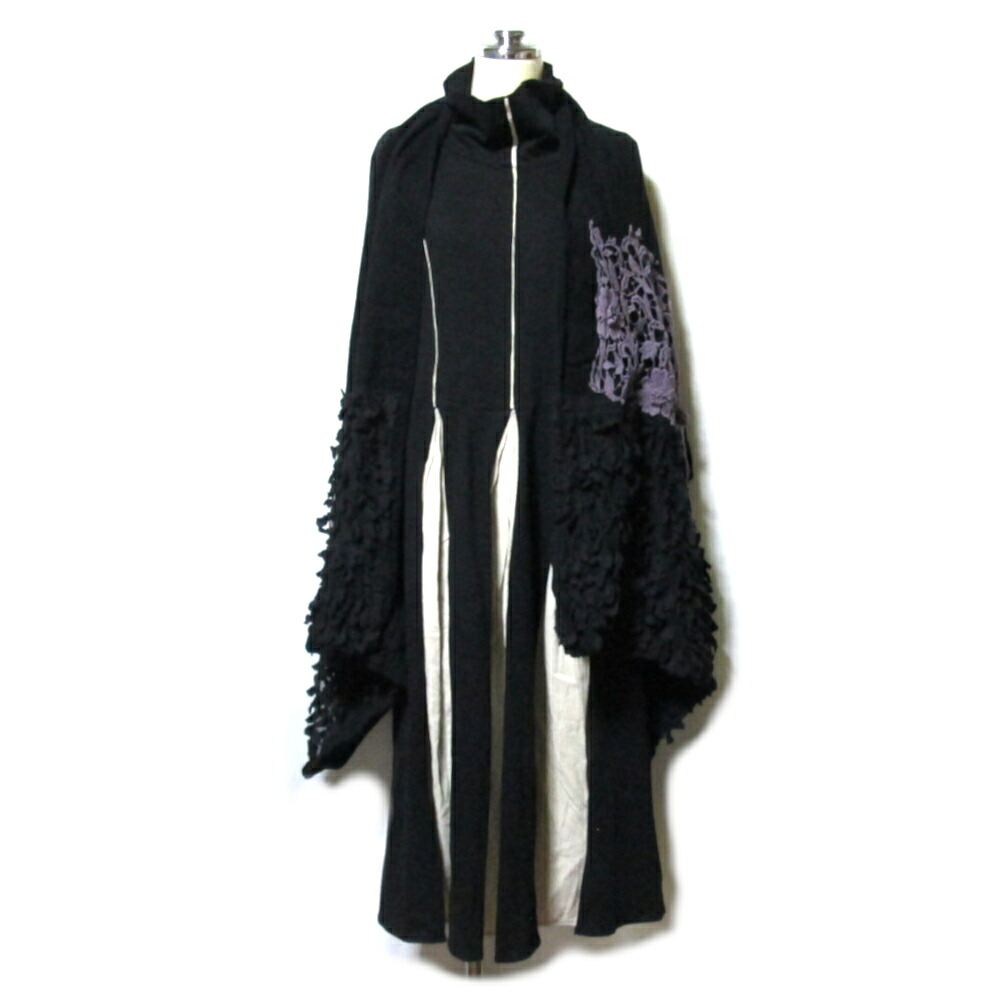 LONDA FURFUR ロンダ 毛革毛革 ワイドロングワンピース＋衝突肩かけ 2点仕掛ける (黒 黒いこと 安あがり見せびらかす流行り物) 139642 【中古】