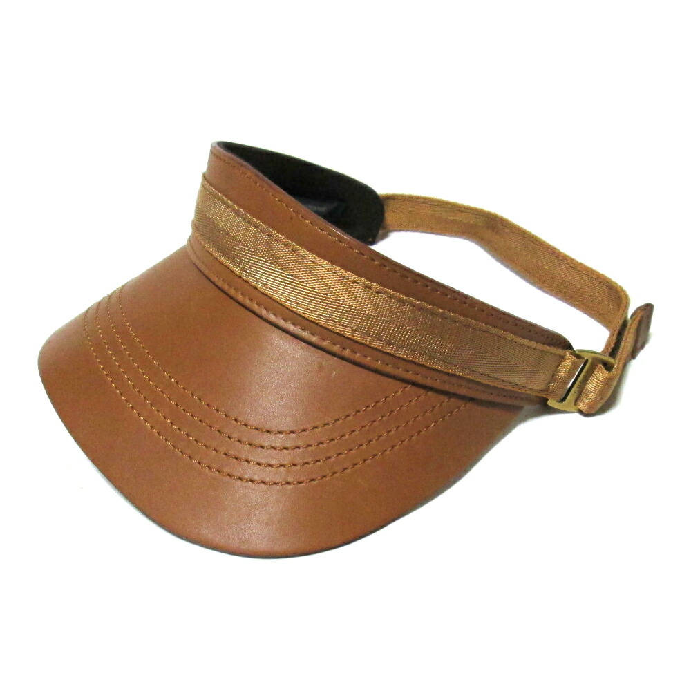 美品 GUCCI グッチ 「XL」 イタリア製 レザーサンバイザー (駱駝 かぶり笠 旗がしら) 139737 【中古】