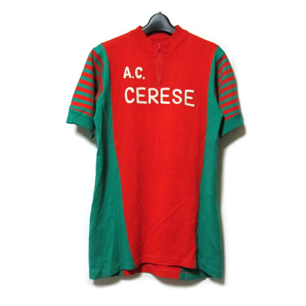 Vintage Cycling Jersey ヴィンテージ サイクリングジャージ 連合王国 ハーフジップ A.C.CERESE チェーン店刺しゅう サイクリングジャージ (銀輪 赤×緑  連合王国) 139810 【中古】