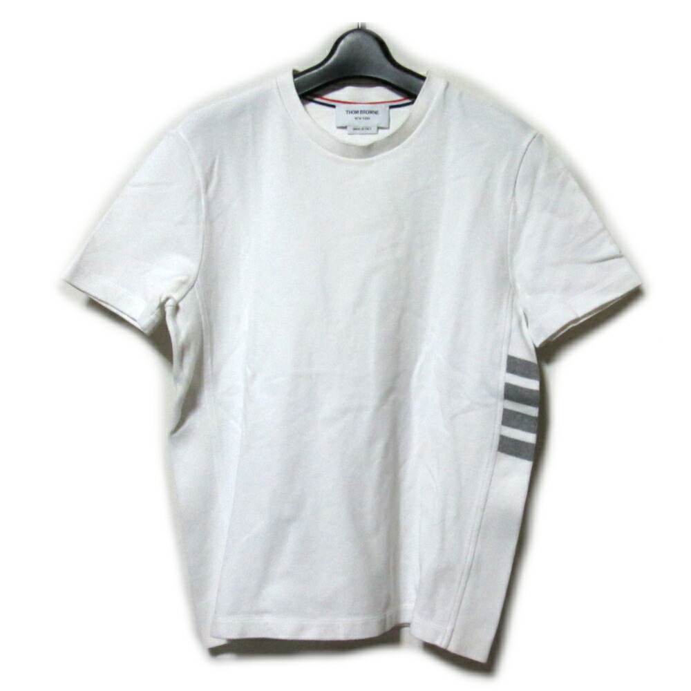 THOM BROWNE トムブラウン 「1」 イタリア製 オックスフォードTシャツ (半袖 ホワイト 4ライン 鹿子) 139853 【中古】