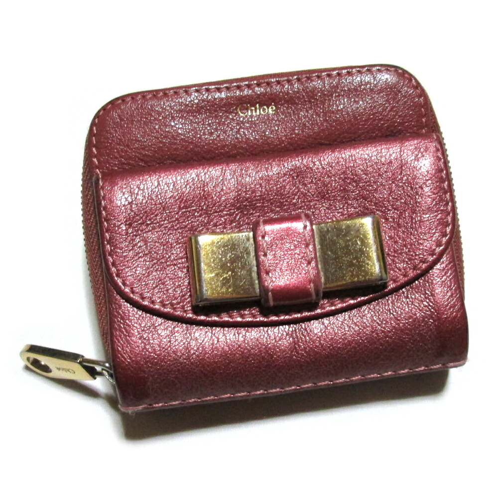 Chloé クロエ リボンレザーウォレット.折財布 (シャンパンピンク ゴールド金具 箱・保存袋付き 美品) 139887 【中古】|CROWN STORE