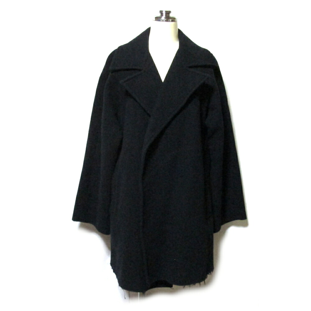美品 Y’s Yohji Yamamoto  ワイズ ヨウジヤマモト 「3」 日本製 黒いこと 女役者ロング厚地の外套 (黒 カットオフ 羊毛 Made インチ Japan 山本耀司) 140065 【中古】