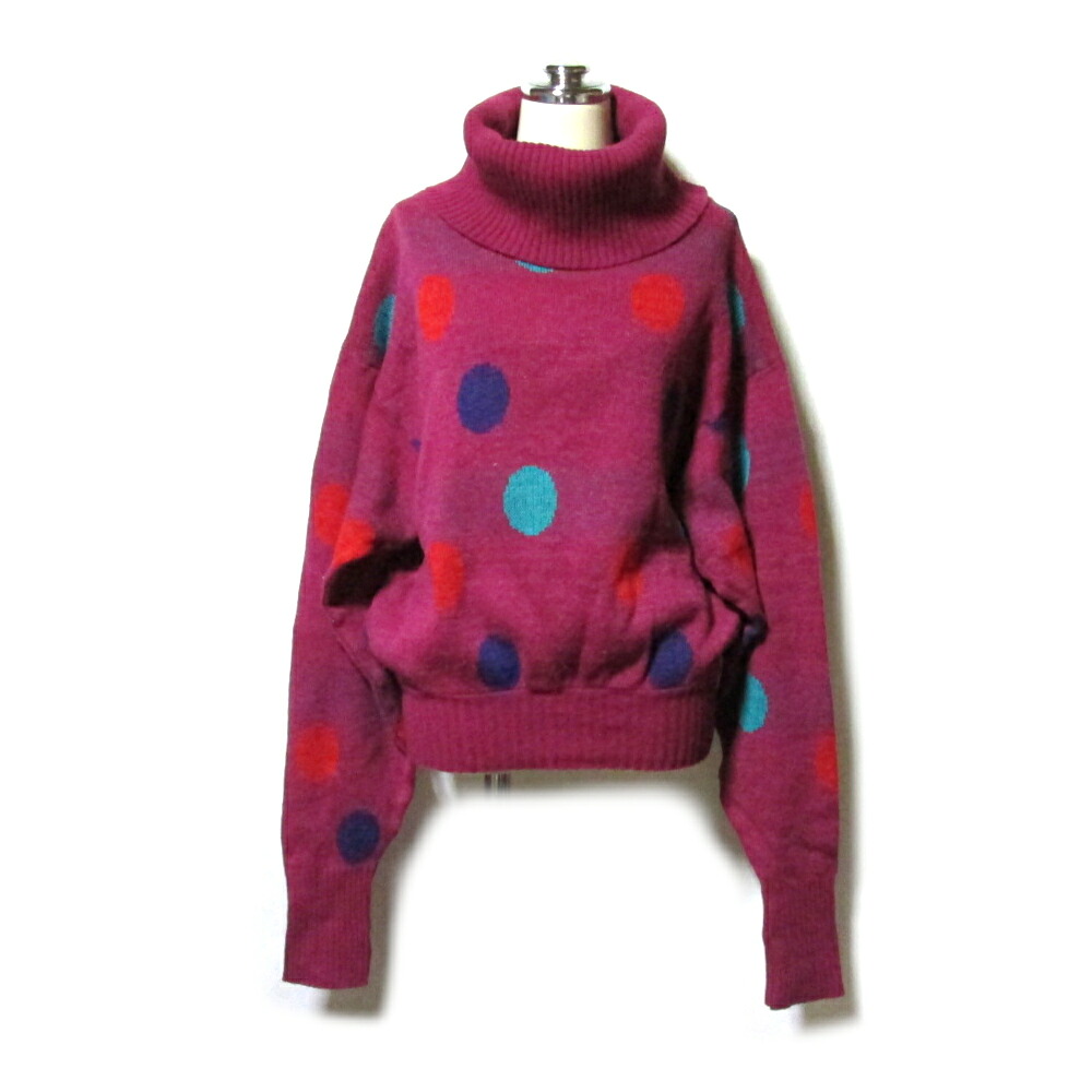 Vintage KENZO ヴィンテージ ケンゾー 日本製 ピンクハイネックカラフルドットウールセーター  (水玉 遊撃手丈 広広とした影ぼうし 高田賢三 Made インチ Japan) 140132 【中古】