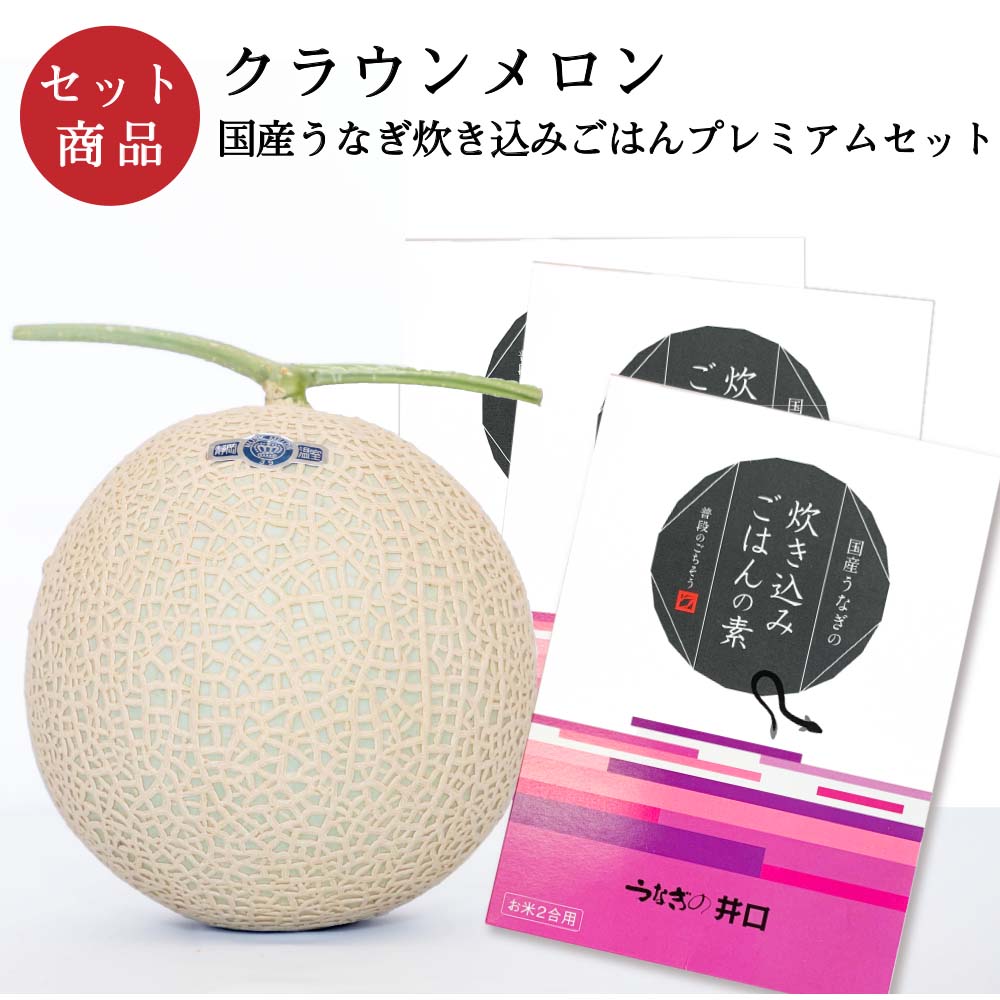 お中元【送料無料】静岡クラウンメロン×国産うなぎ炊き込みごはんプレミアムセット (クラウンメロン山等級 1玉 (静岡県産) 国産うなぎ炊き込みごはんの素×3)ガラス温室栽培(日時指定OK)お中元 御中元 夏ギフト 暑中見舞い 残暑見舞い|メロンショップマエシマ店