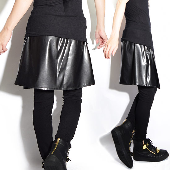 受賞店舗 ジョガーパンツ メンズ レギンスパンツ メンズファッション スカートパンツ Pu レザー 切替 変形 パンツ ブラック 黒 アレグロ オリジナル ブランド 個性的 V系 ビジュアル系 お兄系 ホスト モード系 スリート系ファッション 送料無料 春 夏 新作 衣装 楽天
