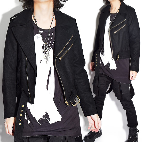 正規激安 楽天市場 ライダースコート メンズ ショート丈 Pコート メンズ ドレープ メンズファッション ショートコート ウールコート 変形 ブラック 黒 お兄系 V系 ビジュアル系 ホスト 大人 送料無料 秋 冬 新作 個性的 モード系ファッション 衣装 アレグロ オリジナル