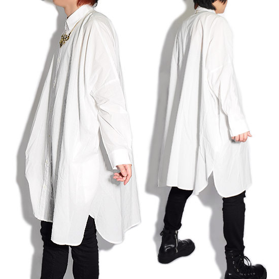 想像を超えての シャツ メンズ ビッグシャツ ロング丈 ロングシャツ 長袖シャツ 変形 オーバーサイズシャツ ワンピースシャツ 無地 ホワイト 白 V系 ビジュアル系 ホスト 大人 春 秋 冬 新作 個性的 モード系 ストリート系 衣装 オリジナル ブランド アレグロ