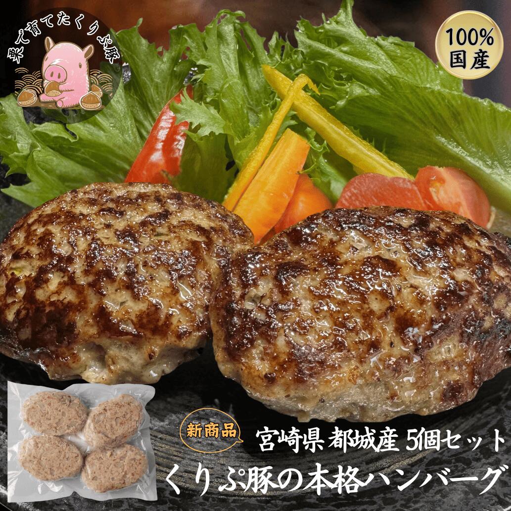 豚肉 宮崎県産 本格 ハンバーグ 5個セット くりぷ豚 赤身肉使用 冷凍 国産 豚肉 都城 大容量 業務用 ギフト お取り寄せ 仕送り プレゼント対応 焼肉用 モモ肉 ブランド豚 個包装 冷凍 真空パック画像