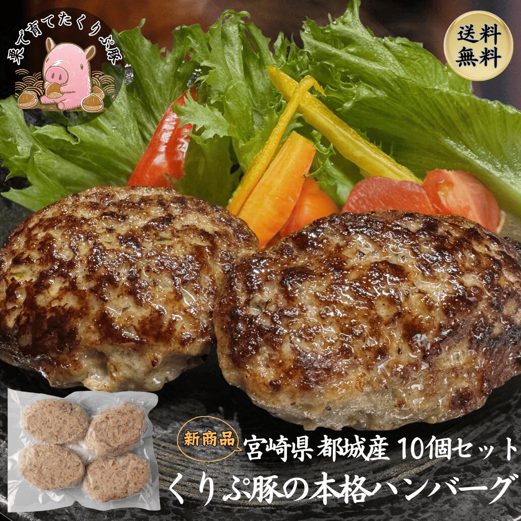 豚肉 宮崎県産 本格 ハンバーグ 10個セット くりぷ豚 赤身肉使用 冷凍 国産 豚肉 都城 大容量 業務用 ギフト お取り寄せ 仕送り プレゼント対応 焼肉用 モモ肉 ブランド豚 個包装 冷凍 真空パック画像