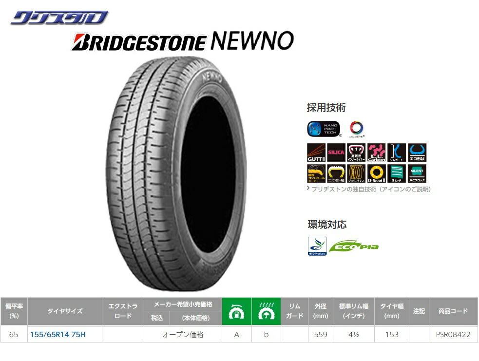 楽天市場】4本セット ブリヂストン ニューノ 155/65R14 2023年製