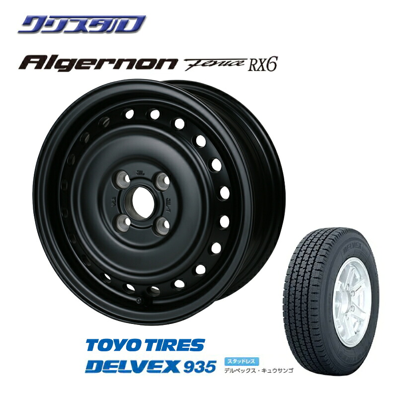 155/80R14 88/86N トーヨー デルベックス DELVEX 935 2025年製 スタッドレス アルミホイールセット 4本 ドゥオール アルジェノン フェニーチェ RX6 14インチ 5.0J 5J +35 ホール数:4 PCD:100 マットブラック ハブ径Φ67.1 1450+35 4/100 プロボックス サクシード