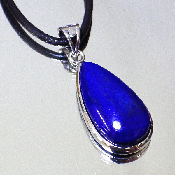 【最高品質クラス 完全天然石】ラピスラズリペンダント（金具含む重さ6g たて26mm 横幅14mm 厚さ7mm）茶色本革製ネックレス付 ＜写真現物販売＞ ※ネックレスは長さが選べます 10,715円