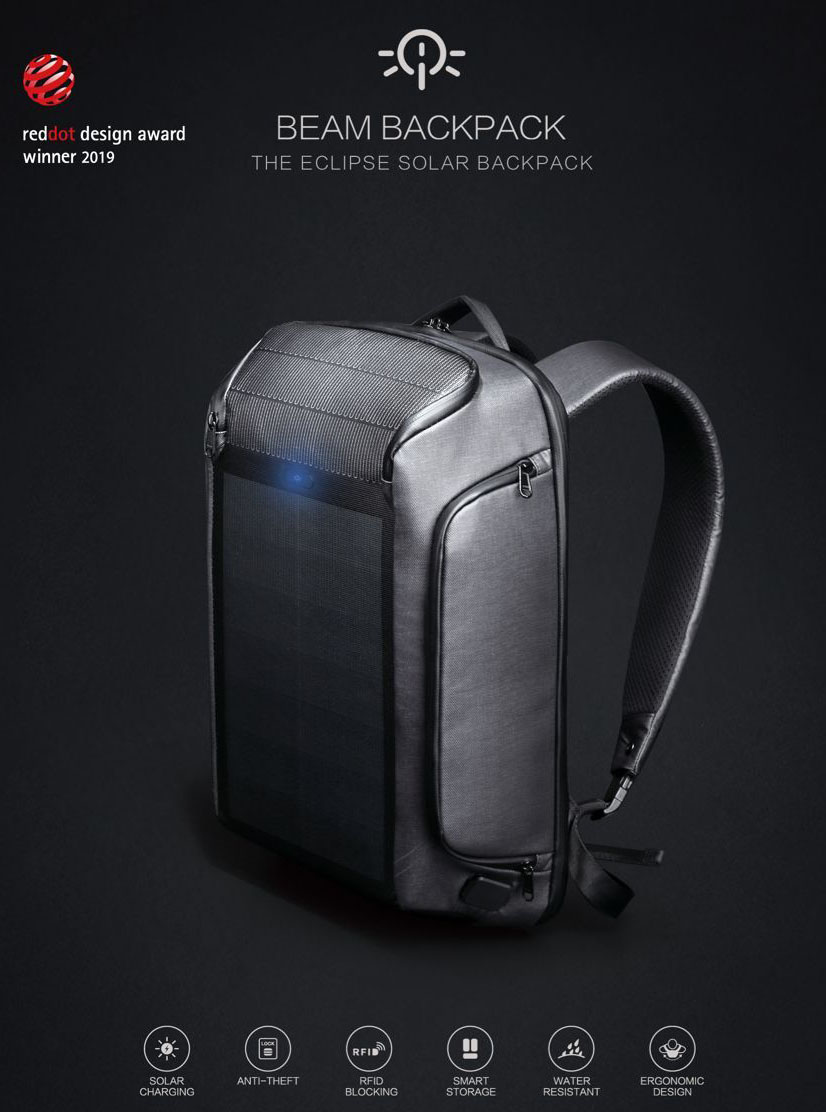 難あり特価　ソーラーチャージャー搭載 バックパック Beam Backpack ソーラー発電機能付きバックパック ソーラーバックパック　デジタルガジェット　防災　持ち出しリュック　USB電源　送料無料
