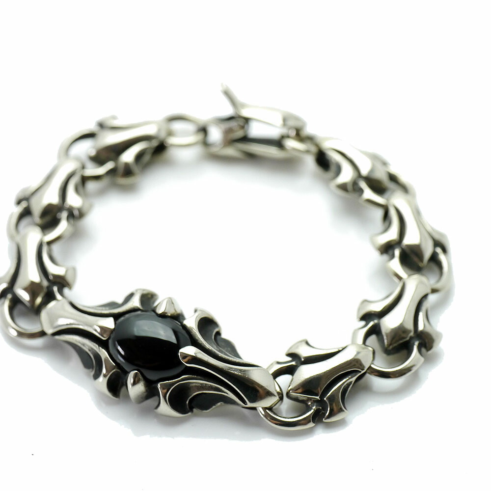 楽天市場】on ブレスレット メンズ シルバー925 オニキス フローラル