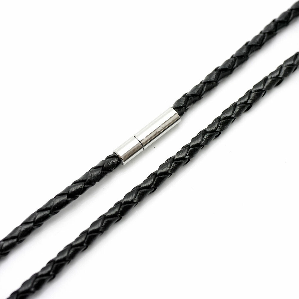 2021新発 黒革紐 編み込み 約３ｍｍ ４０ ４５ ５０ ５５ ６０ｃｍ レザーチョーカー ネックレス ブラック 