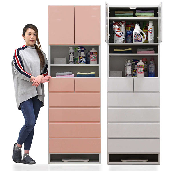 スリム☆ランドリー収納　ランドリーチェスト　脱衣場　洗面所収納　上下セット スリム☆ランドリー収納 ランドリーチェスト 脱衣場 洗面所収納 上下