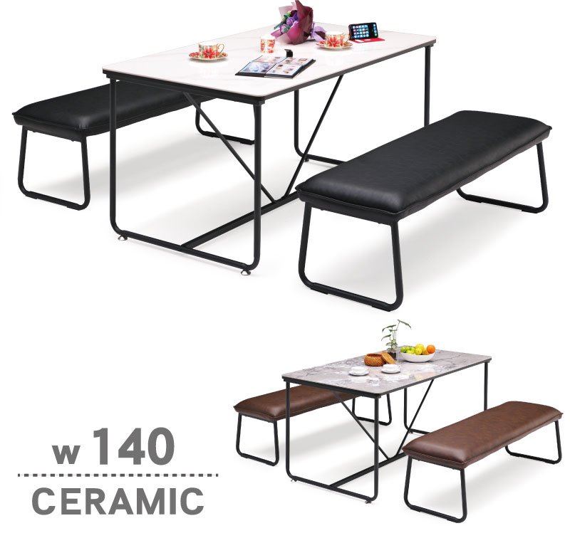 セラミック ダイニングテーブルセット 140テーブル 幅140cm 3点セット セラミックテーブル 140×80 4人掛け 大理石風 マーブル柄 ダイニングテーブル セラミック天板 ダイニングベンチ PU アイアン 大理石 柄 テーブル スタイリッシュ 高級感 モダン ホワイト グレー