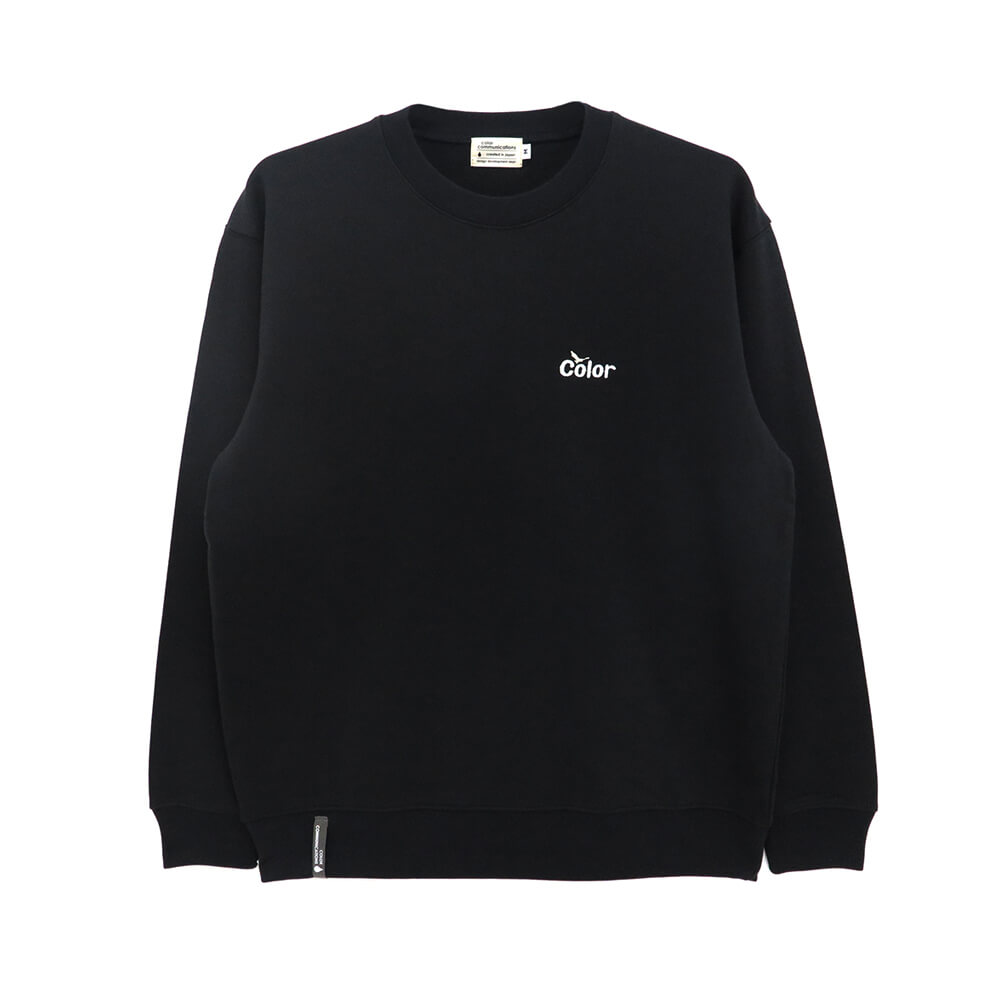 COLOR COMMUNICATIONS CREW SWEAT カラーコミュニケーションズ 調教師 WAWA OWL EMB LETTER BLACK 刺しゅうロゴタイプ 滑るゲーム盤 スケボー