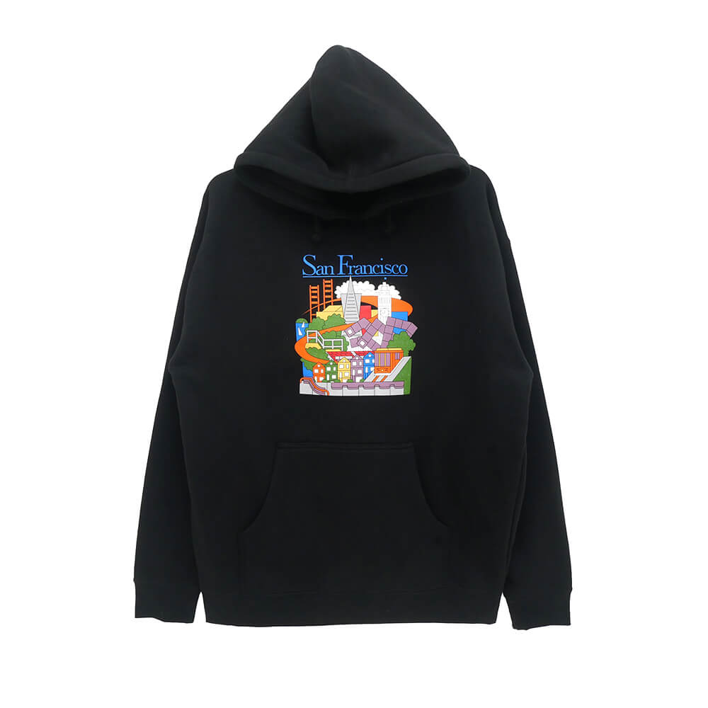 REAL HOOD リアル パーカー SF TRAVEL BLACK スケートボード スケボー|スケートボードのCALIFORNIASTREET