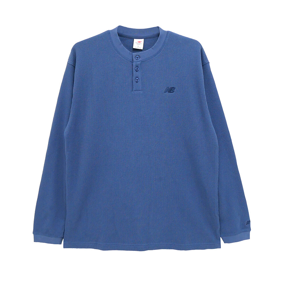 NEW BALANCE NUMERIC LONG SLEEVE ニューバランスヌメリック ロング衣袂ティーシャツ WAFFLE KNIT LS HENLEY INDIGO 滑るゲーム盤 スケボー メンズファッション-Tシャツ・カットソー