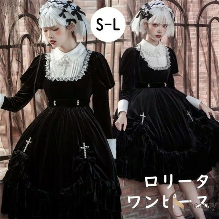 白雪姫風ロリータワンピース ひざ丈 お出かけ 女子会 ハロウィンパーティーに csl2178_1.jpg