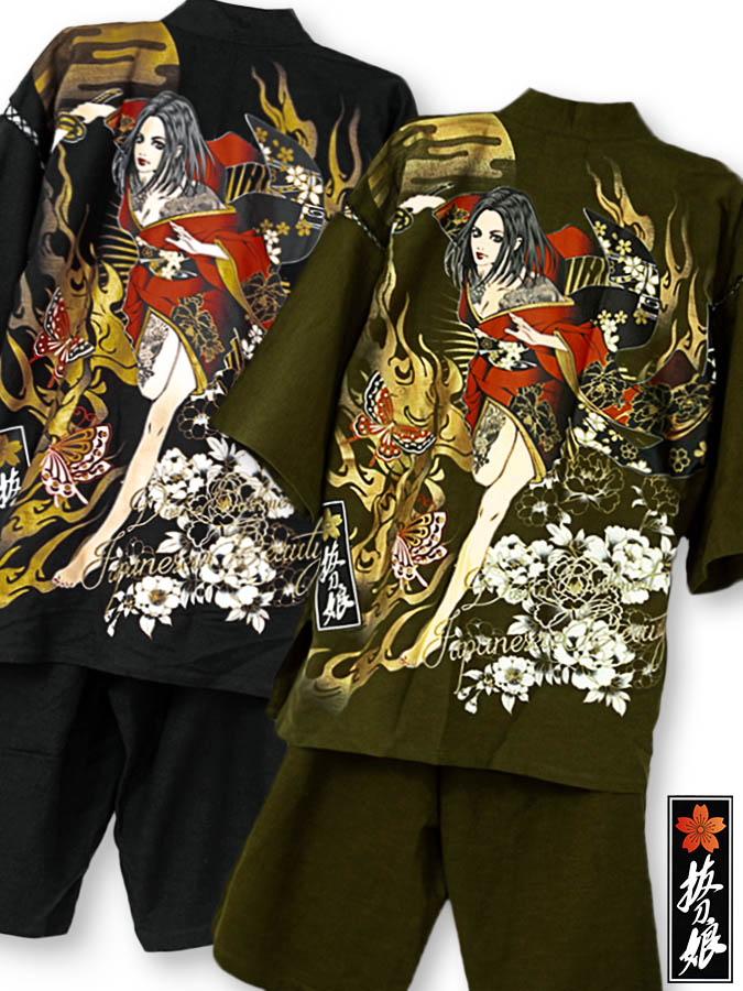 送料無料 抜刀娘 紅の凛 刺繍入り 綿麻素材 プリント 甚平 和柄 通販 じんべい 和服 和装 メンズ レディース ユニセックス 刺繍 黒 ブラック 緑 カーキ M L Xl Ll 2l Xxl 3l 大きめ ゆったり 人気 おすすめ おしゃれ 送料無料 抜刀娘 紅の凛 刺繍入り 綿麻素材 プリント 甚平 和柄 通販 じんべい 和服 和装 メンズ レディース ユニセックス 刺繍 黒 ブラック 緑 カーキ M L Xl Ll 2l Xxl 3l 大きめ ゆったり 人気 おすすめ おしゃれ