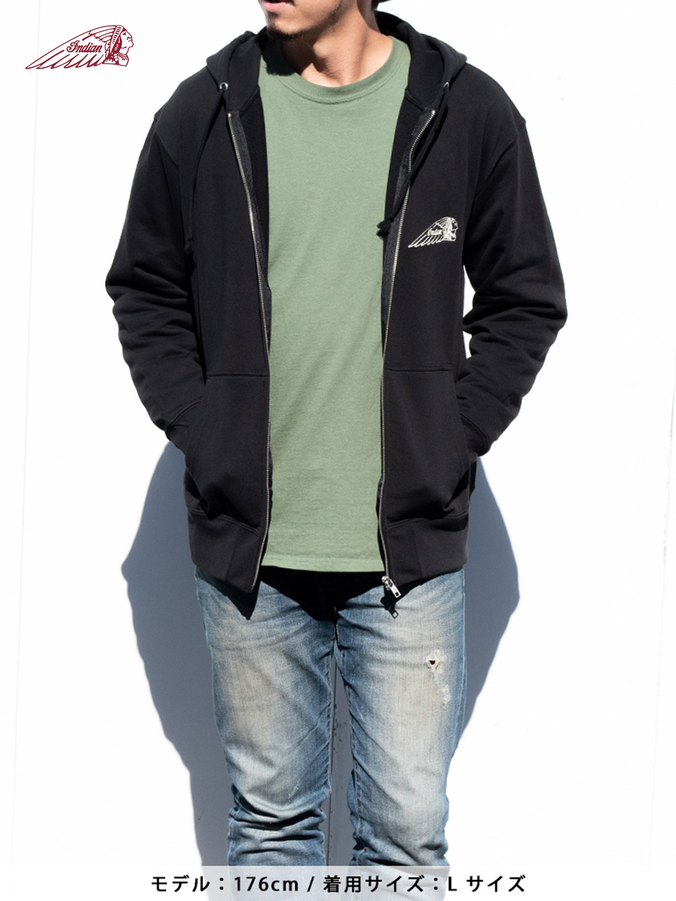 楽天市場 Indian Headmark Logo Basic Zip Up Hoodie パーカー プルパーカー プルオーバー 長袖 通販 秋 秋服 メンズ 白 ホワイト グレー 黒 ブラック S M L Xl Ll 2l Xxl 3l 大きめ 人気 おすすめ バイカー