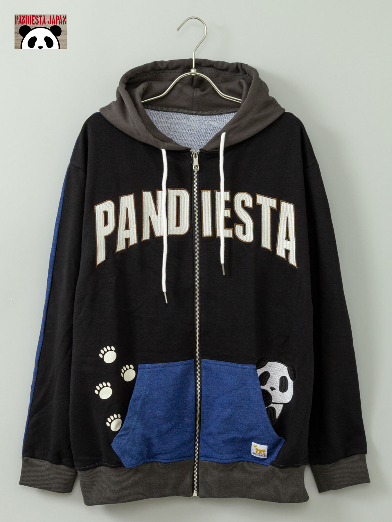 送料無料 Pandiesta Japan 真ん中ロゴタイプ切りかえ Big 盛りだくさんzip パーカー 接続パーソナリティー ジップパーカー フルジップパーカー ビッグパーカー メールオーダー メンズ レディース ユニ交接 オータム 秋お召し物 三冬 冬服 涅色 黒 M L Xl Ll 2l 人望