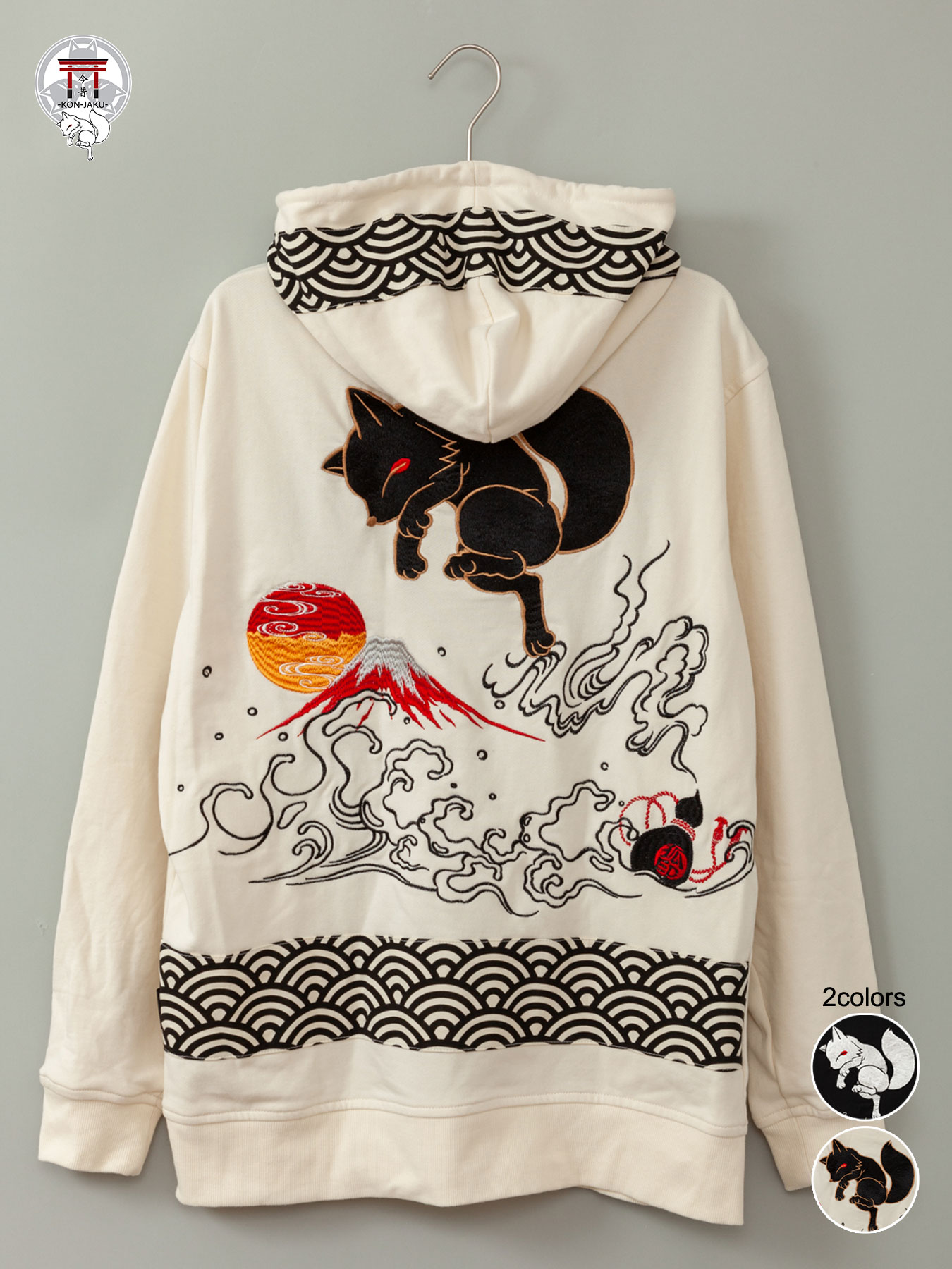 送料無料 今昔 Kon Jaku 瓢箪から狐 刺繍入り Zip パーカー 和柄 ジップパーカー フルジップパーカー 通販 メンズ レディース ユニセックス 秋 秋服 冬 冬服 白 ホワイト黒 ブラック M L Xl Ll 2l Xxl 3l 人気 おすすめ パンダ ブランド