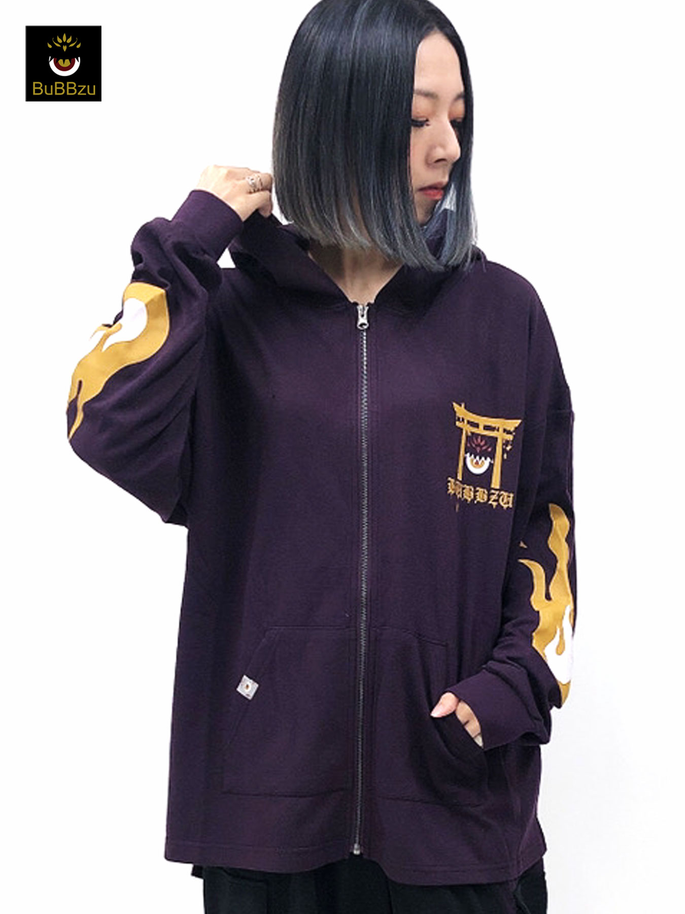 Bubbzu Fukigen キュウビニナル バック Zip パーカー バブズ プルオーバー パーカー カットソー 夏 夏服 レディース ユニセックス メンズ 黒 ブラック 紫 パープル M L 大きいサイズ 大きめ ゆったり オーバーサイズ うさぎ ねこ 流儀圧搾 Method Alittlepeaceofmind Co Uk