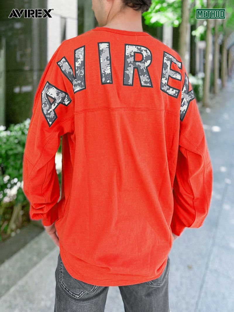 【AVIREX】CAMO BIG LOGO LOOSE FIT LONG SLEEVE TEE ｜ Tシャツ ロンT 長T 長袖 ロンティー 通販 メンズ レディース ユニセックス 秋 秋服 オールシーズン 白 ホワイト 黒 ブラック オレンジ M L XL LL 2L XXL 3L ミリタリー ブランド 流儀圧搾 METHOD