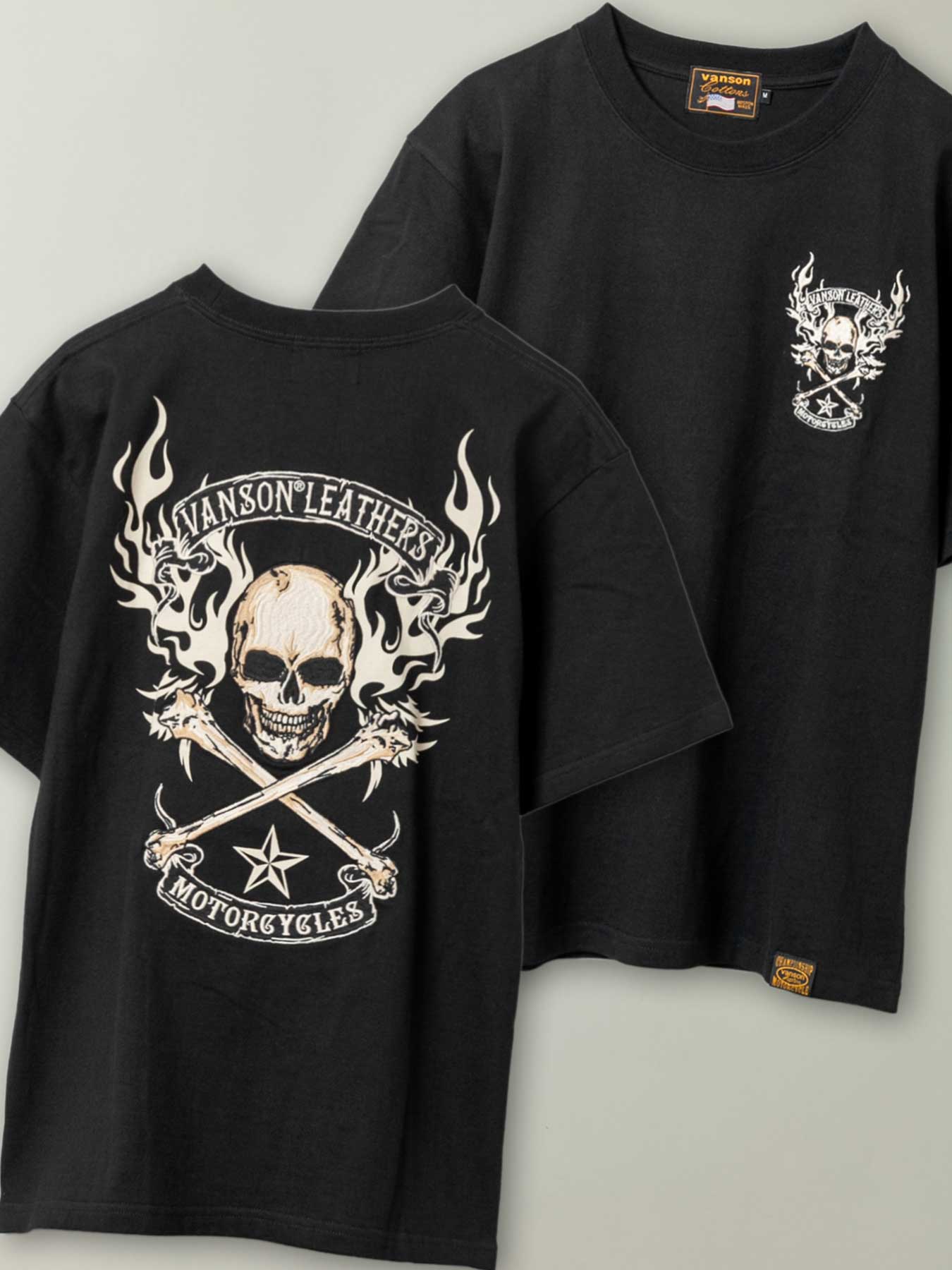 新品即納 * メンズ VANSON バンソン スカルエンブレム刺繍 ウィング 半袖 Tシャツ XLサイズ　送料360円 A01