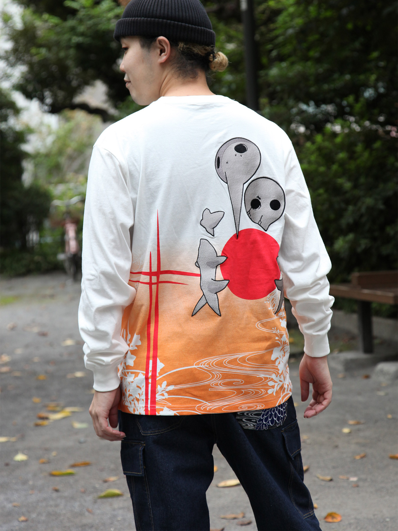 ＜貨物輸送無料＞【錦×EVANGELION】4TH ANGEL サキエル 刺しゅう入り口・入口 ロンT ｜ 和柄 ティーシャツ 長袖 長T 通信販売 オール時期 メンズ レディース ユニ一発やる 白 白いこと 黒 黒いこと M L XL LL 2L XXL 3L エヴァンゲリヲン エヴァ ブランド名 表現スタイル締め付ける METHOD