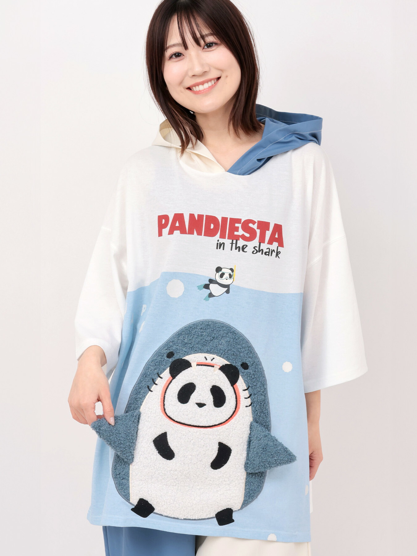 【PANDIESTA JAPAN】鮫ジャイアントパンダ BIG影ぼうし半袖 プルパーカー ｜ 和柄 ティーシャツ BIGパーカー ビッグパーカー 通信販売 春 春服 夏 夏服 オール時期 メンズ レディース ユニ一発やる 白 白いこと 薄墨色 ツートン M L XL LL 2L 一般受け ブランド名 表現スタイル締め付ける METHOD