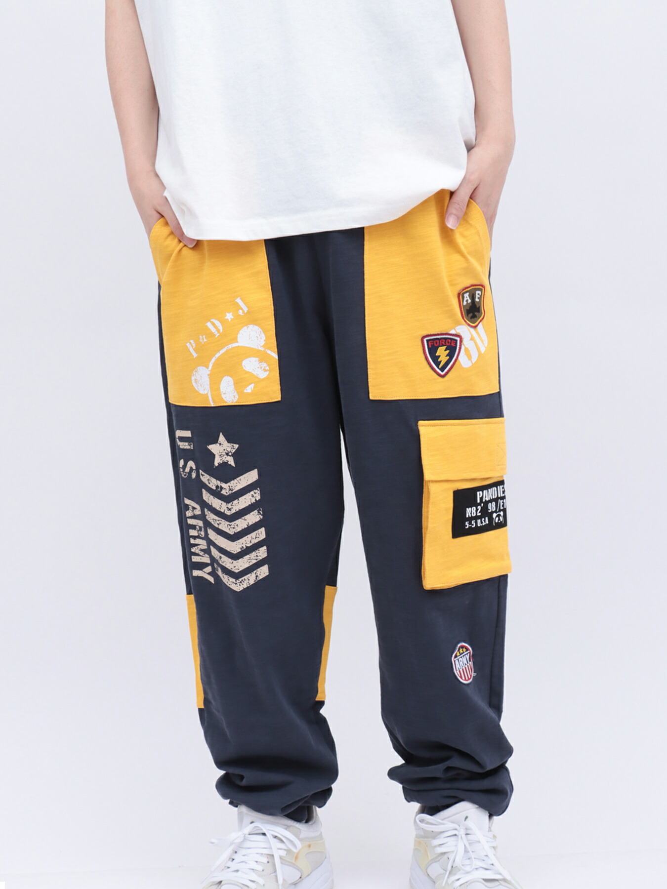 【PANDIESTA JAPAN】ミリタリー切替 スウェットパンツ ｜ 和柄 ボトム ズボン 通販 メンズ レディース ユニセックス オールシーズン グレー 黒 ブラック 紺 ネイビー M L XL LL 2L XXL 3L 大きめ おすすめ おしゃれ ブランド