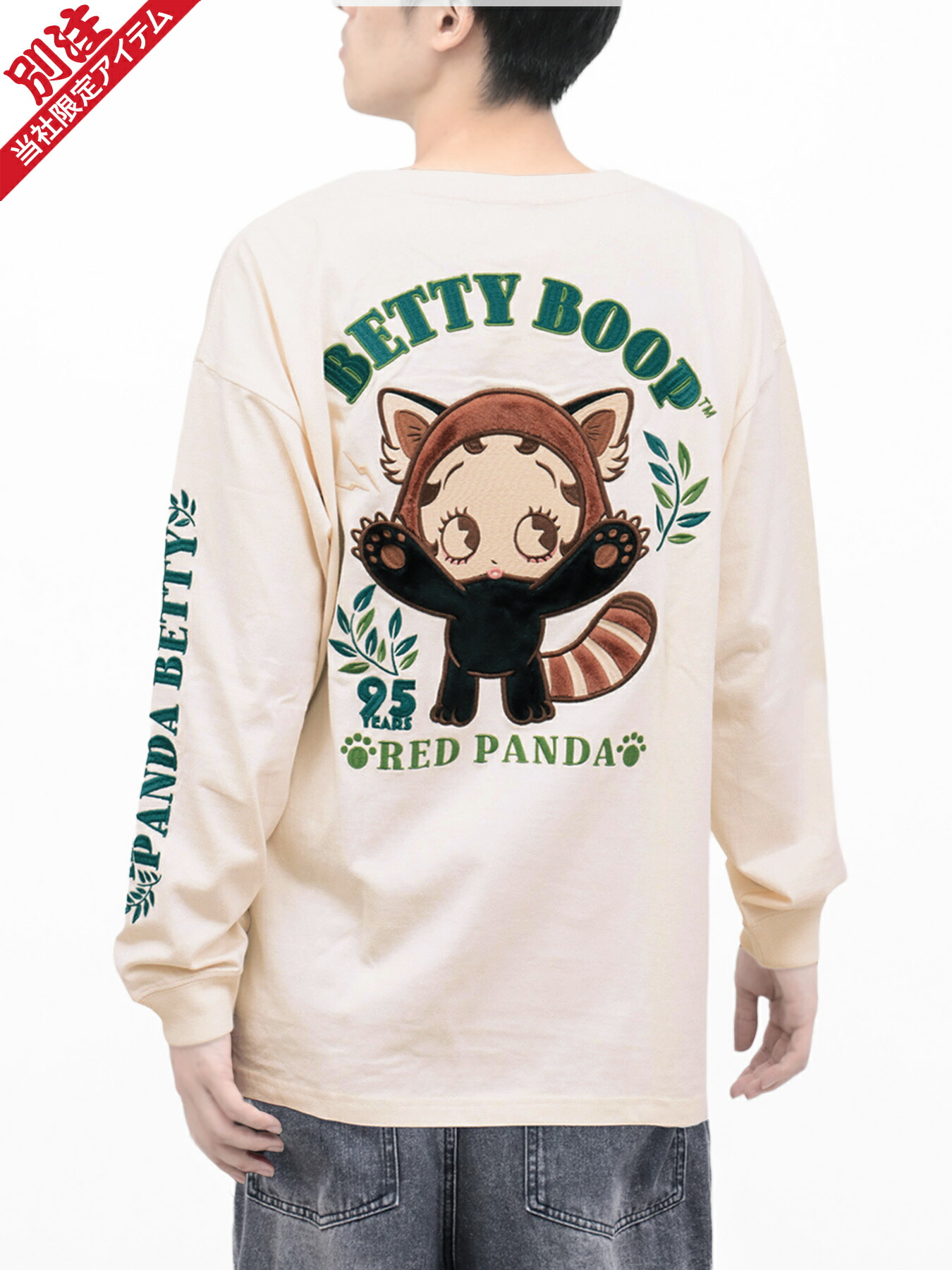 【BETTY BOOP】“レッサーパンダベティ”総刺しゅうロンT〔別注〕 ｜ ロンティー 長袖 通信販売 夏 夏服 オール時期 メンズ レディース ユニ一発やる 白 白いこと 黒 黒いこと S M L XL LL 2L 一般受け ベティお父ちゃん ブランド名 表現スタイル締め付ける METHOD