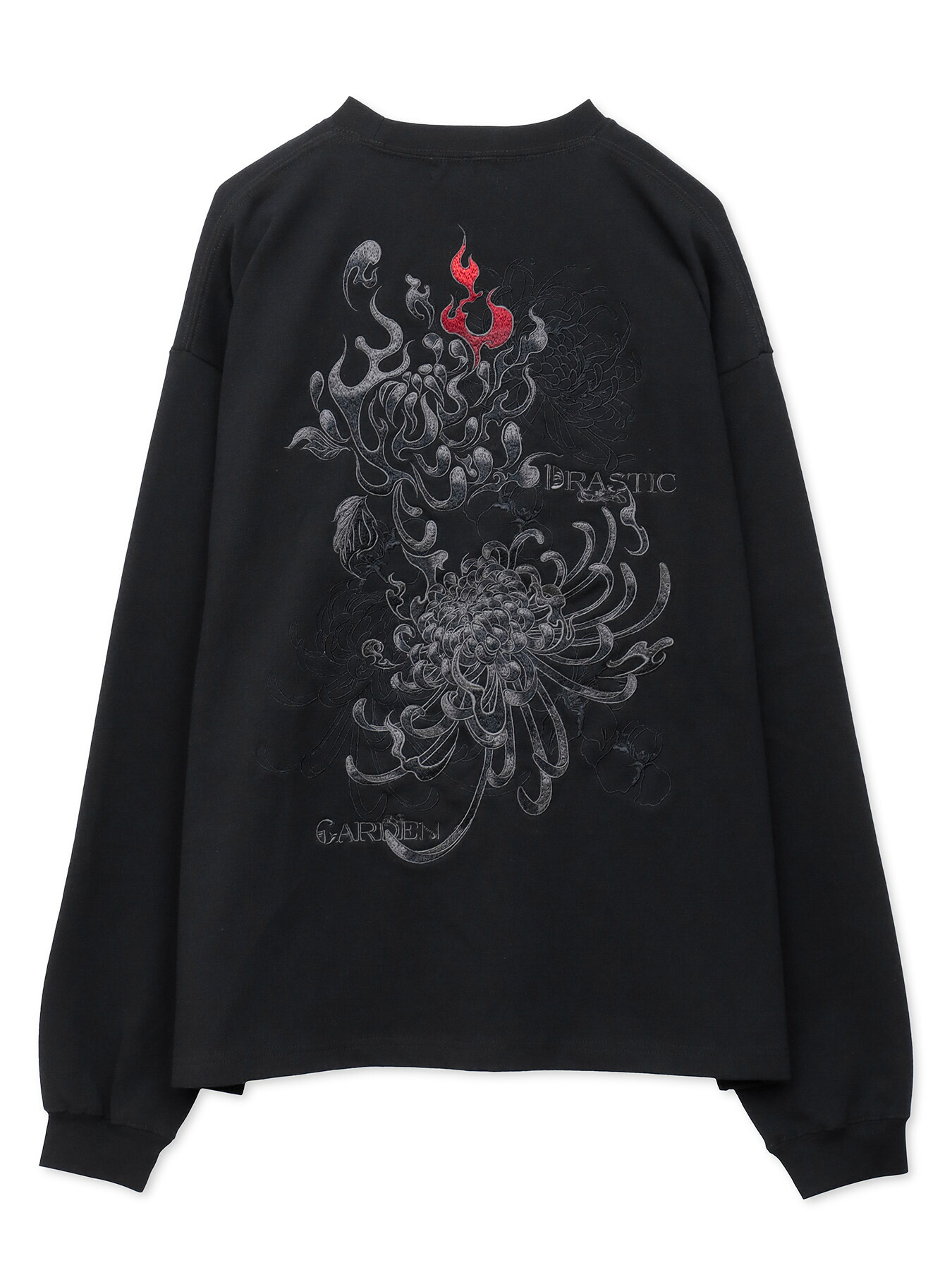 【DRASTIC GARDEN】&ldquo;漆黒の華々&rdquo;総刺繍BGIシルエットロンT ｜ ロンティー 長袖 長T ドラスティックガーデン 和柄 和 日本 通販 メンズ レディース ゆったり ビッグシルエット カジュアル M LXL LL 2L 春 秋 春服 秋服 黒 ブラック 桜 さくら サクラ｜流儀圧搾 店