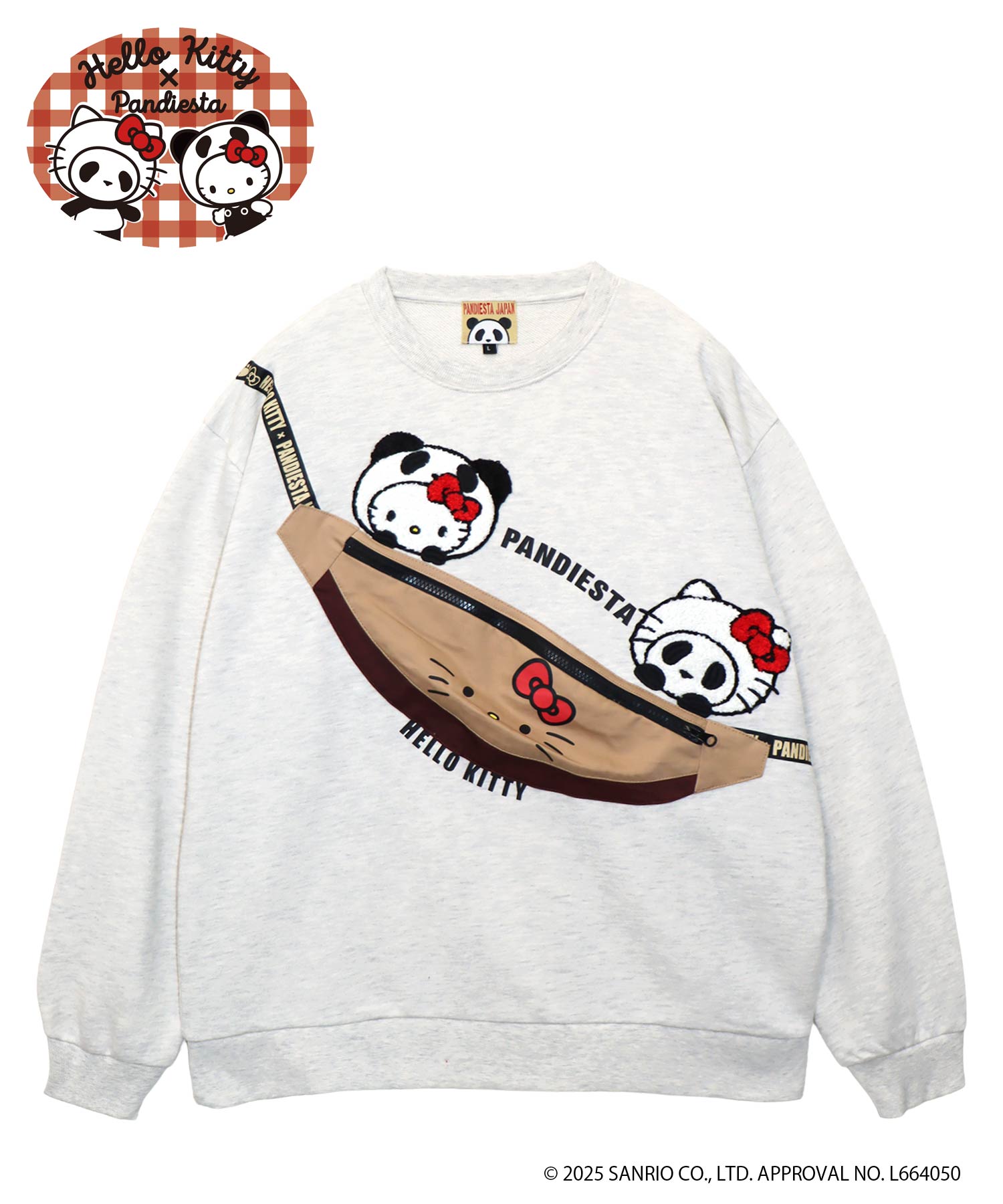 【Hello Kitty×PANDIESTA JAPAN】“うしろ側風衣嚢付き添い人”サガラ刺しゅう茶飲み友だち汗水 ｜ キティー キティちゃん パンンディエスタ 日本 通信販売 調教師 長袖  メンズ レディース 気が大きい大きさ ゆったり M L XL LL 2L XXL 3L 春服 秋服 白 白いこと 黒 黒いこと