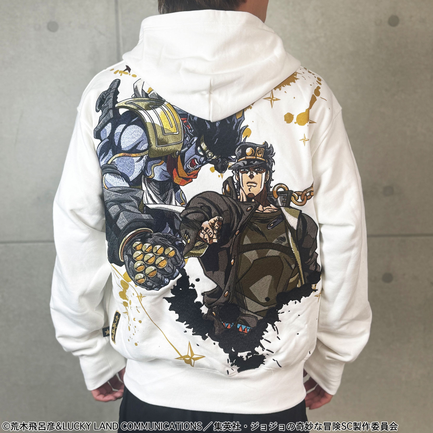 【絡繰魂・粋×ジョジョの奇妙な冒険】 空条承太郎 ZIPパーカー｜ 和柄 JOJO 半袖 Ｔシャツ メンズ ユニセックス 通販 春 夏 夏服 秋 白 ホワイト 黒 ブラック M L XL LL 2L XXL 3L 大きいサイズ ブランド