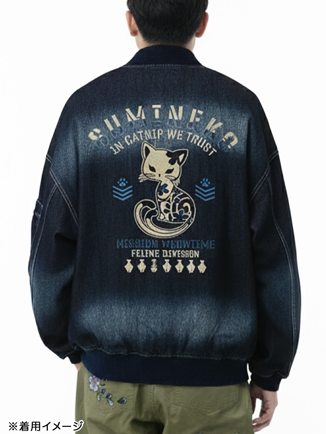 【SUMINEKO】“スミネコ”刺繍入りBIGシルエットMA-1 ｜ 和柄 ライトアウター 羽織り メンズ レディース ユニセックス おしゃれ 大きいサイズ 黒 ブラック 紺 ネイビー M L XL LL 2L 刺繍 入れ墨 墨猫 ネコ ブランド