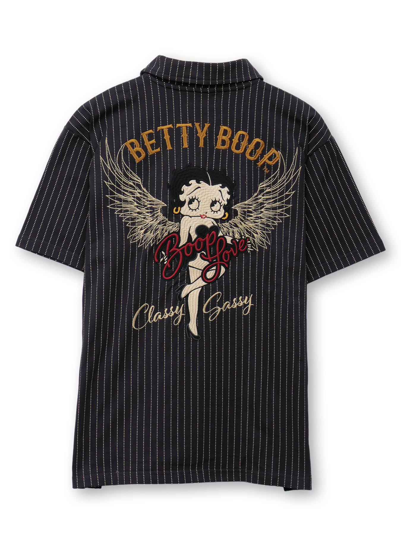 【BETTY BOOP】“ウィングベティ”刺繍入り半袖ポロシャツ｜ポロシャツ ポロ半袖 半袖 ベティ ベティちゃん アメカジ アメリカン 通販 メンズ レディース 大きいサイズ ゆったり M L XL LL 2L XXL 3L グレー チャコールグレー 黒 ブラック
