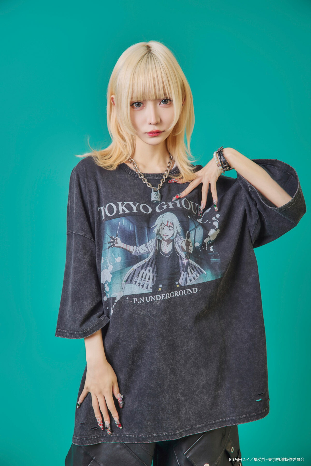 【P.N UNDERGROUND×東京喰種】“鈴屋什造”ダメージTシャツ｜ トウキョウグール スズヤ Tシャツ ダメージT 半袖 メンズ レディース ユニセックス 通販 着やすい 合わせやすい ブランド 流儀圧搾 METHOD M L 春 夏 秋 灰 グレー チャコールグレー