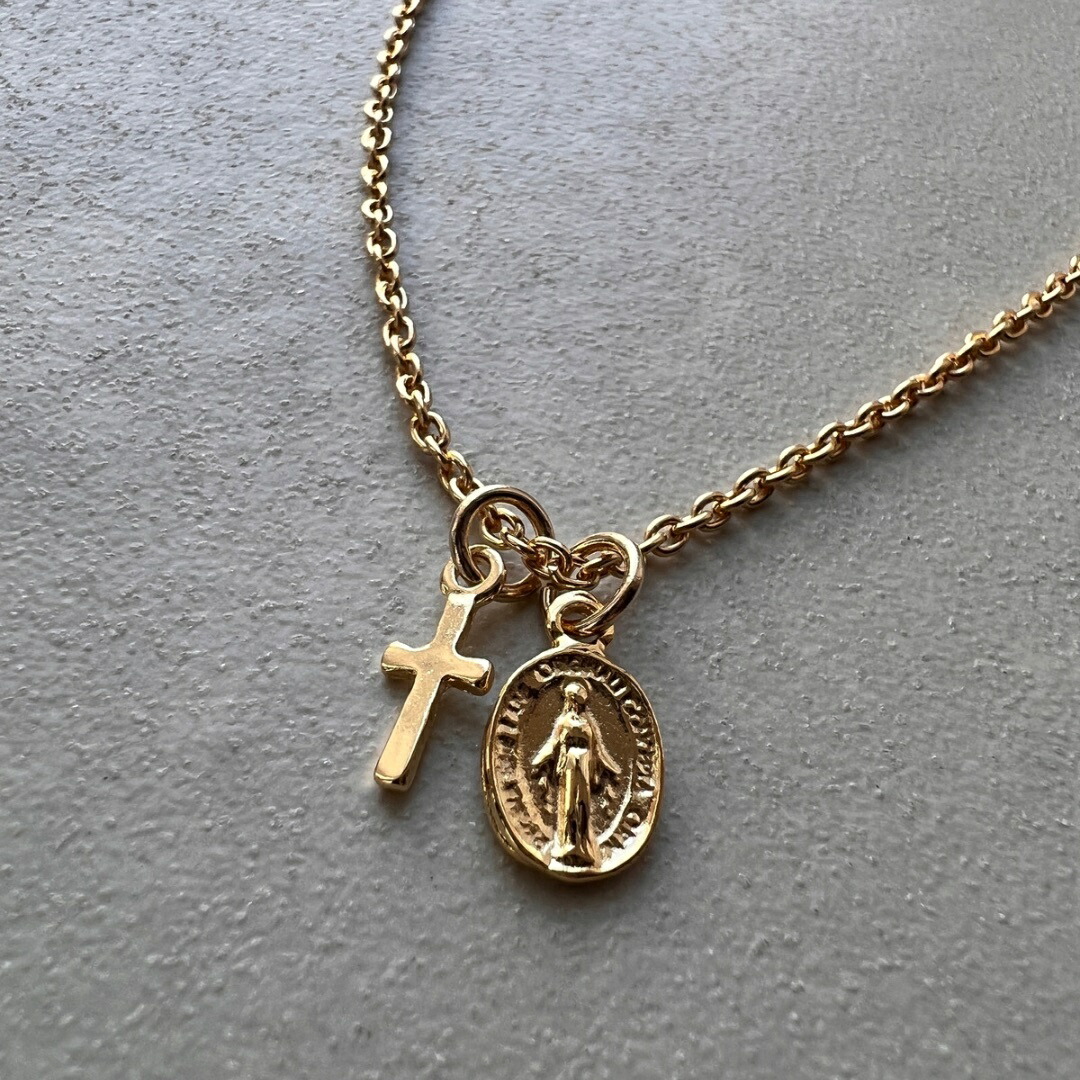 楽天市場】ゴールド マリアメダイ＆クロスネックレス 60cm ロング