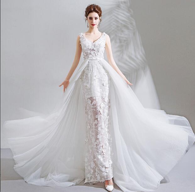 オーダーメイド　ウエディングドレス ワンピース 結婚式 花嫁 二次会 レース イリュージョンレース 3D ドレス 少女 女性 トレーン フォーマル パーティー ノースリーブ フレア Aライン スレンダーライン ロングワンピース ミニ チュール シフォン 大人 Vネック 演奏会 発表会｜ベリッシマ店