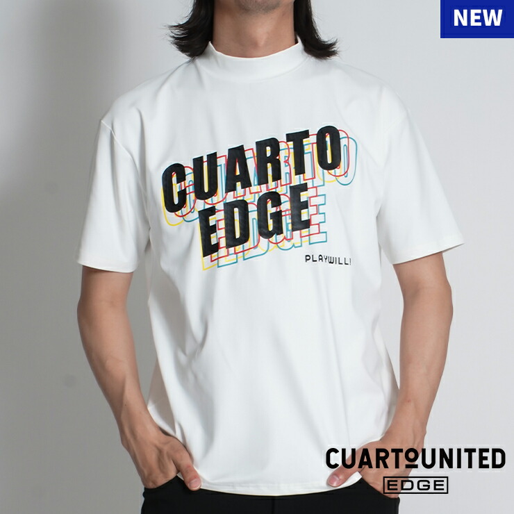 ゴルフ モックネック 22HS 新作 クアルトユナイテッド A0142MEN EDGE ネオン 風 ロゴ ストレッチ UVカット シャツ メンズ ホワイト ブラック 2色 GOLF