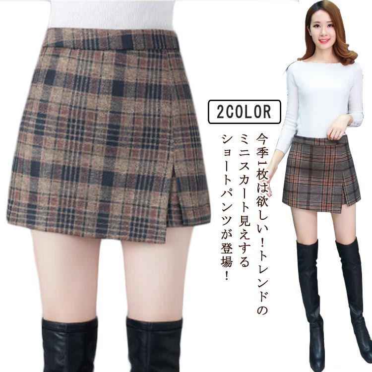 楽天市場】ミニスカート ショートパンツ キュロット チェック柄