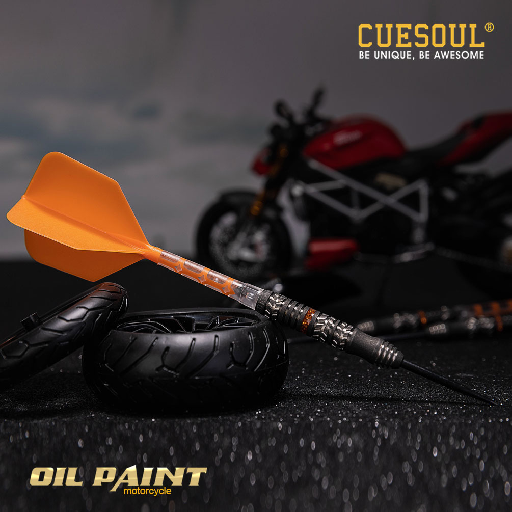 【送料無料】ダーツ セット CUESOUL オートバイシリーズ スチールチップ 90% タングステン ダーツセット オイルペイント仕上げ ROST T19 シャフト一体型フライト付き オレンジ 3本セット