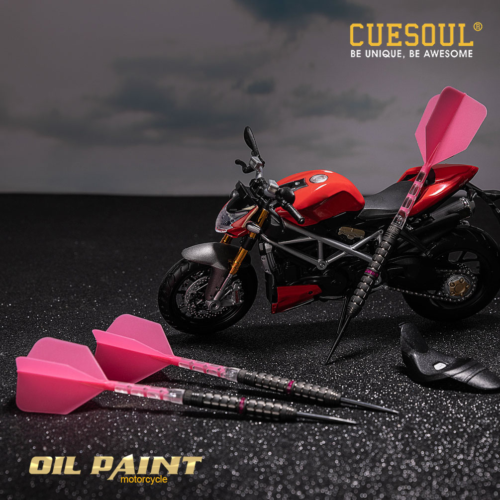 【送料無料】ダーツ セット CUESOUL オートバイシリーズ スチールチップ 90% タングステン ダーツセット オイルペイント仕上げ ROST T19 シャフト一体型フライト付き ピンク 3本セット