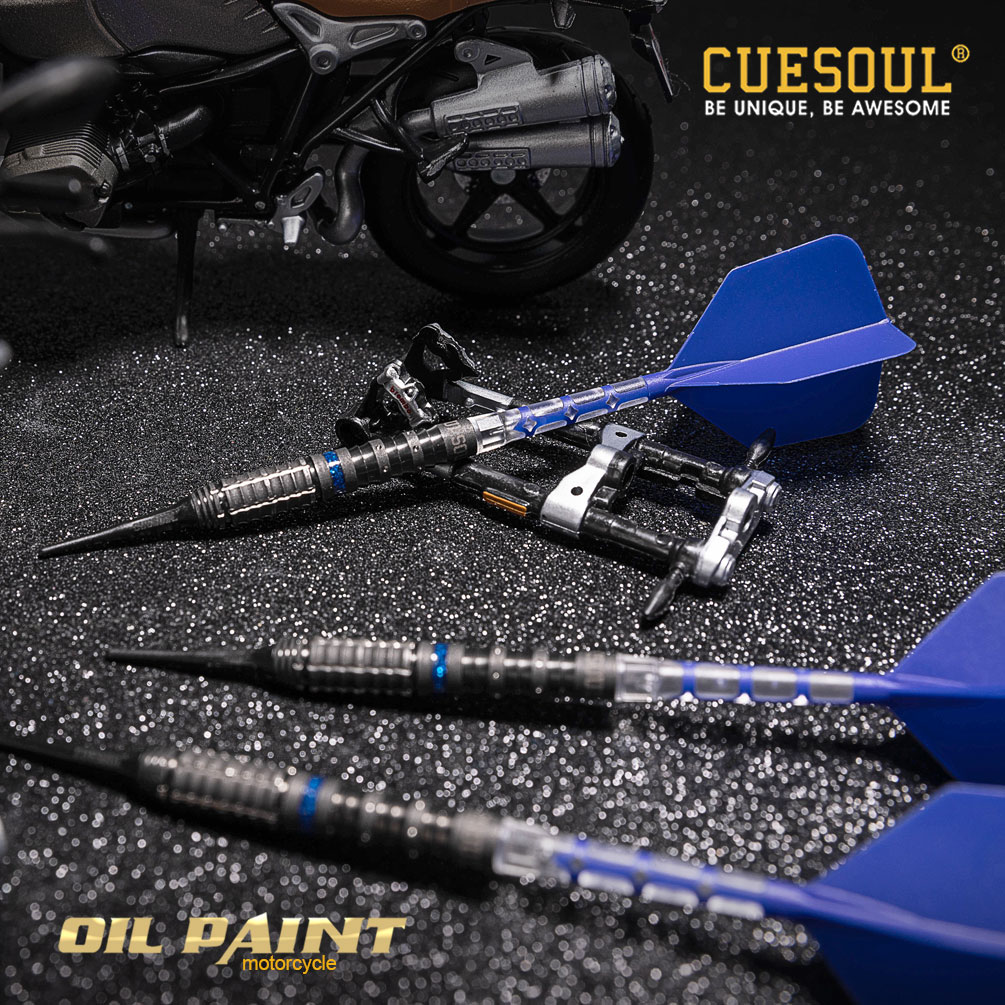 【送料無料】ダーツ CUESOUL オートバイシリーズ ソフトチップ 90% タングステン ダーツセット オイルペイント仕上げ ROST T19 シャフト一体型フライト付き ダークブルー 3本セット｜CUESOUL公式店
